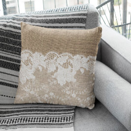 Vintage rustikale ländliche Beige und weiße Spitze Kissen