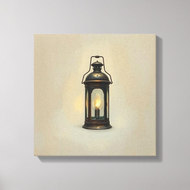 Vintage rustikale Laterne Warm Glow Leinwand Art (Vorderseite)