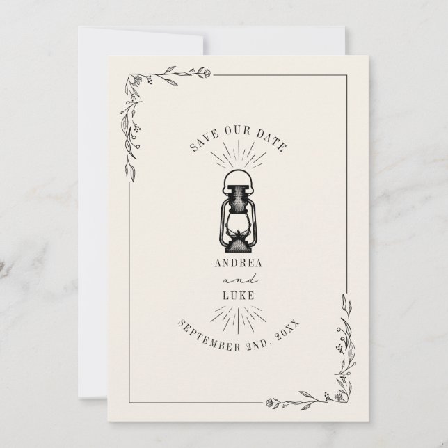 Vintage rustikale Laternenhochzeit speichert das D Save The Date (Vorderseite)