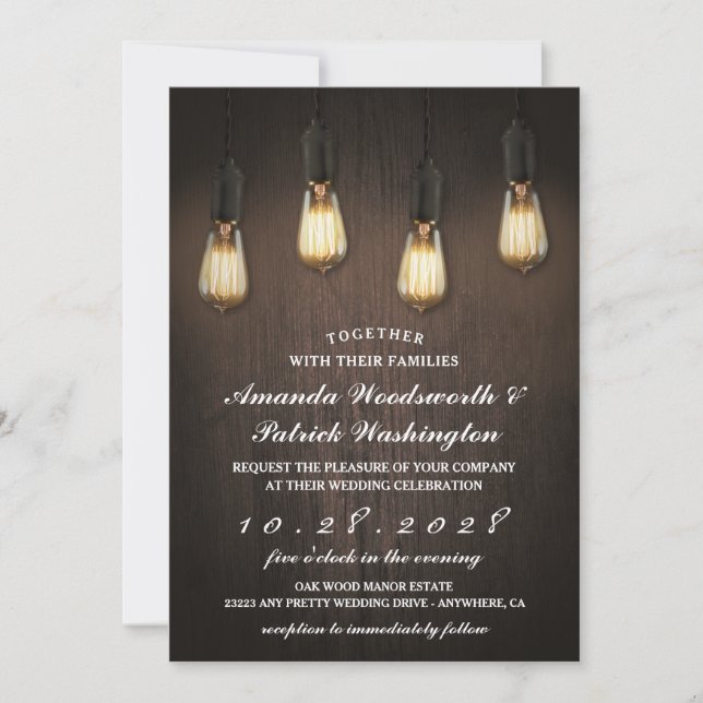 Vintage Rustikale Lichter Chic Hochzeitseinladunge Einladung (Vorderseite)