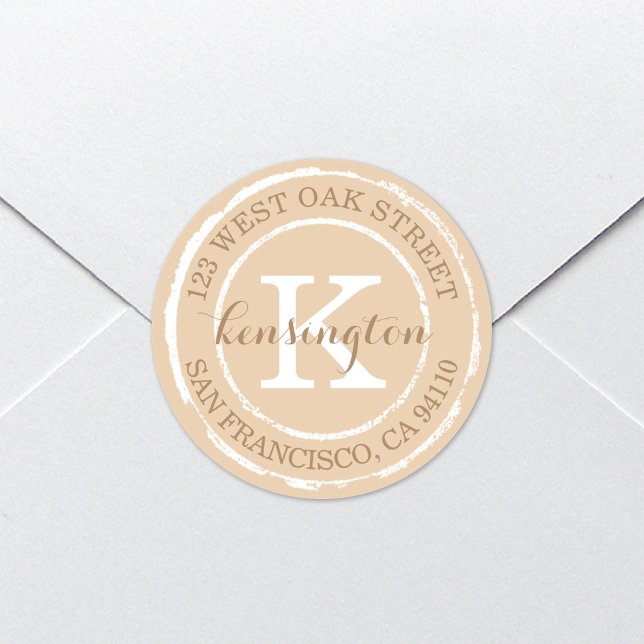 Vintage rustikale Monogramm | Round-Address-Label Runder Aufkleber (Von Creator hochgeladen)