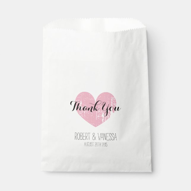 Vintage rustikale Papiertüten mit rosa Herzklopfen Geschenktütchen (Vorderseite)