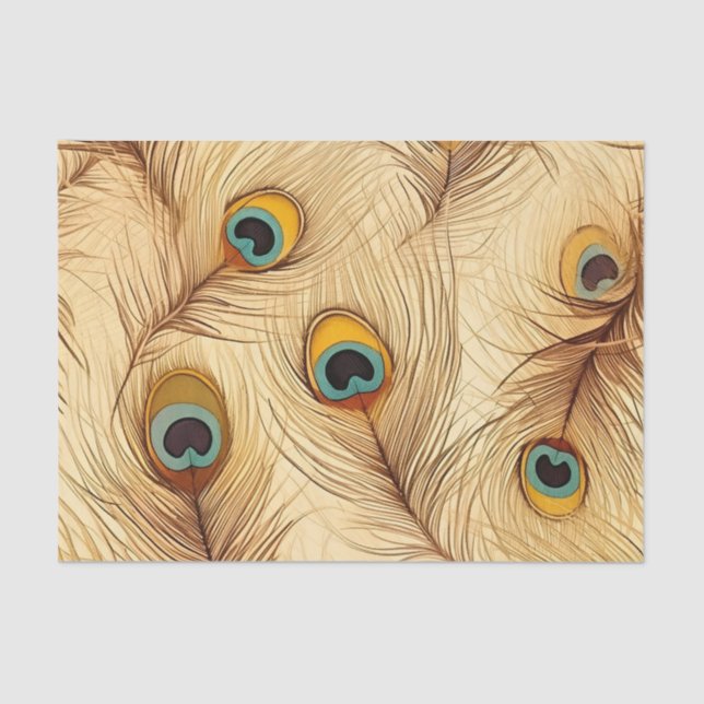 Vintage Rustikale Pfauenfedern drucken Seidenpapier (Vorderseite)