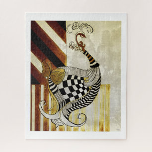 Vintage rustikale Pfauenillustrierung von Schach u Puzzle