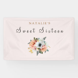 Vintage rustikale Pfirsichfarben Blume Sweet 16 Ba Banner