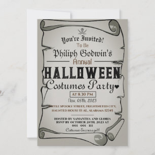 Vintage rustikale Piraten Halloween-Kostüm-Party Einladung