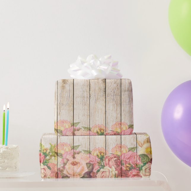 Vintage rustikale romantische Rose Holz Geschenkpapier (Partygeschenke)