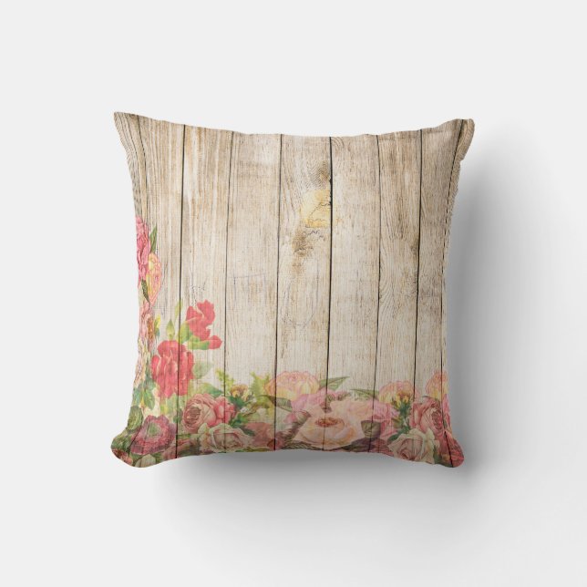 Vintage rustikale romantische Rose Holz Kissen (Vorderseite)