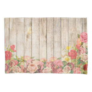 Vintage rustikale romantische Rose Holz Kissenbezug