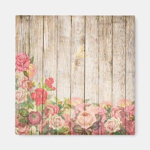Vintage rustikale romantische Rose Holz Magnet