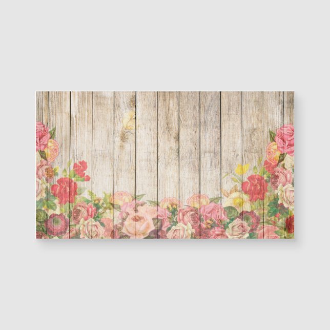 Vintage rustikale romantische Rose Holz Magnetkarte (Vorderseite)