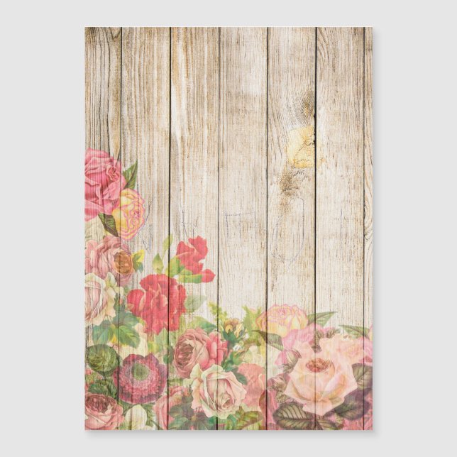 Vintage rustikale romantische Rose Holz Magnetkarte (Vorderseite)