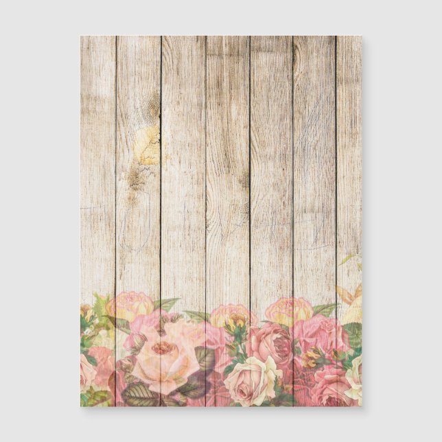 Vintage rustikale romantische Rose Holz Magnetkarte (Vorderseite)