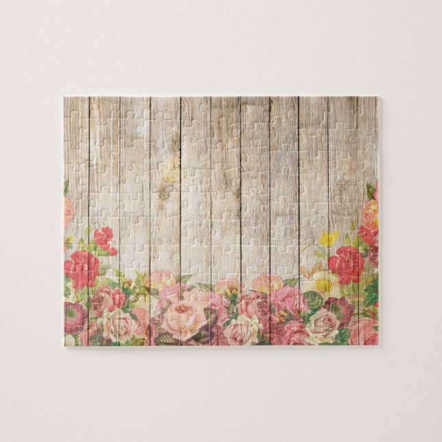 Vintage rustikale romantische Rose Holz Puzzle (Horizontal)