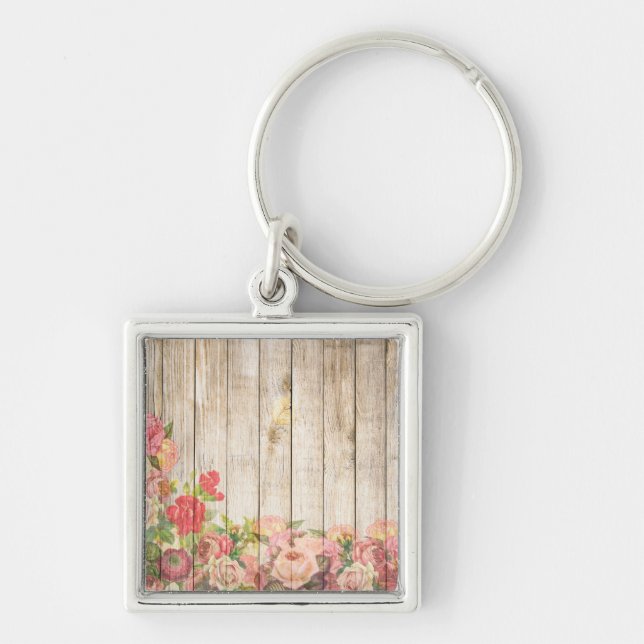 Vintage rustikale romantische Rose Holz Schlüsselanhänger (Vorne)