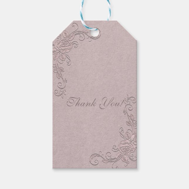 Vintage Rustikale Rose Ecken Hochzeit Geschenkanhänger (Vorderseite)