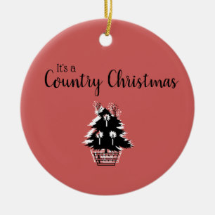 Vintage-rustikale rote Country-Weihnachten Keramik Ornament