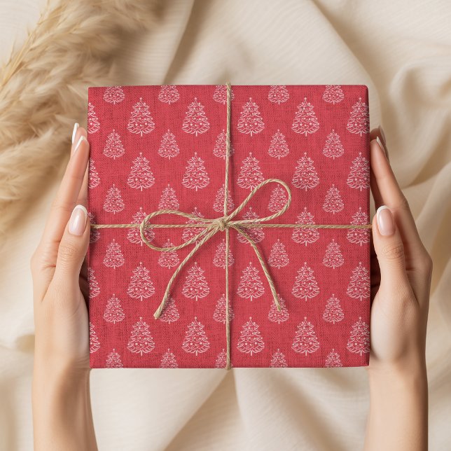 Vintage Rustikale Rote Weihnachtsbäume Muster Geschenkpapier (Von Creator hochgeladen)