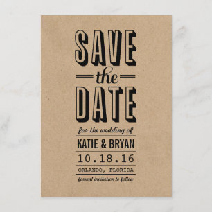 Vintage rustikale Save the Date-Karte   Kraft Pape Date