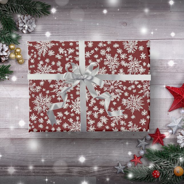 Vintage Rustikale Schneeflocken Weihnachten Geschenkpapier (Vintage Rustic Red and white snowflakes Christmas Wrapping Paper)