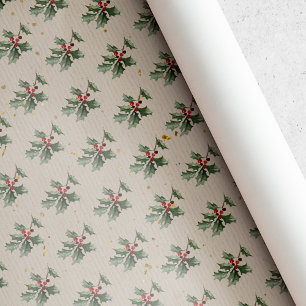 Vintage Rustikale Stechpalmen-Beeren-Weihnachten Geschenkpapier