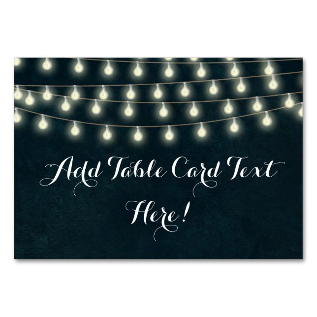 Vintage rustikale String Lights Hochzeitsplatz Tischnummer (Vorderseite)