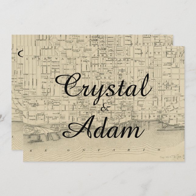Vintage rustikale Toronto Karte Einladung Hochzeit (Vorne/Hinten)