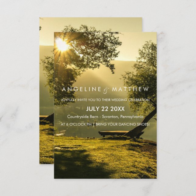 Vintage Rustikale Tree String of Lights Hochzeit Einladung (Vorne/Hinten)