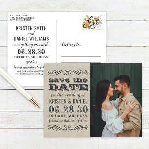 Vintage rustikale Typografie   Foto Save-the-Date Ankündigungspostkarte