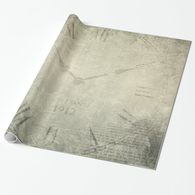 Vintage rustikale Uhr Manuskript Muster Geschenkpapier (Ungerollt)