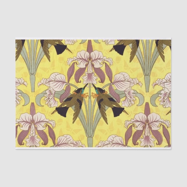 Vintage Rustikale Vögel Wilde Orchideen Seidenpapier (Vorderseite)