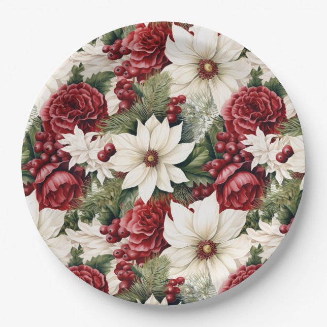 Vintage rustikale Weihnachtsfeiertage Blätter Must Pappteller (Vorderseite)