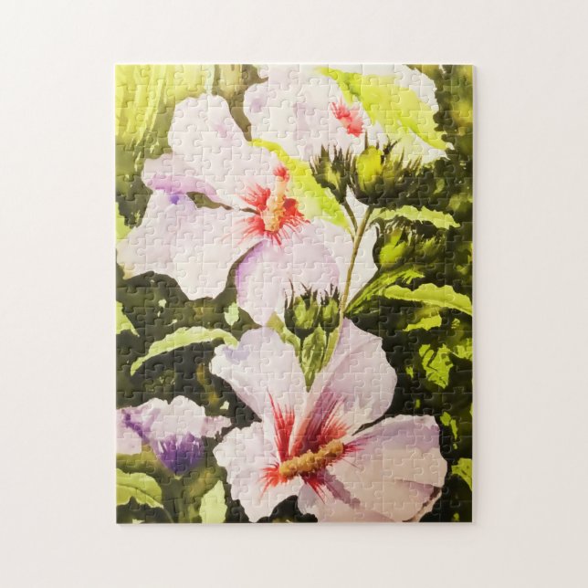 Vintage Rustikale Weiße Blumengrün Wasserfarbe Puzzle (Vertikal)