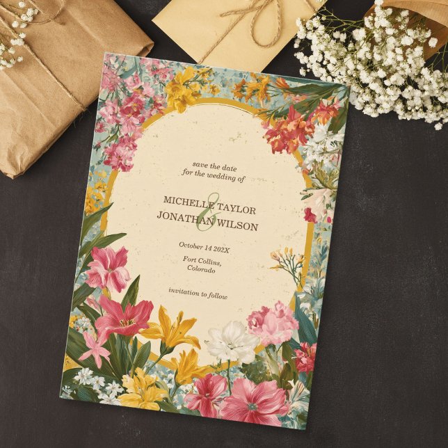 Vintage Rustikale Wildblumen Cottagecore Einladung (Vintage Rustic Wildflower Cottagecore Invitation)