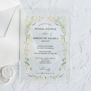 Vintage-Rustikale-Wildblumen-Hochzeit-Braut-Shower Acryleinladungen