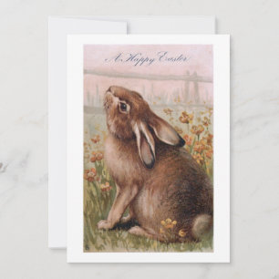 Vintage Rustikaler Brauner Osterhase & Wildblumen Feiertagskarte