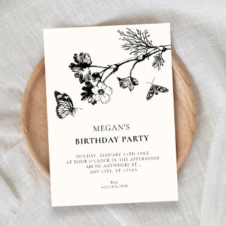Vintage rustikaler floraler Zweig Geburtstag Einladung