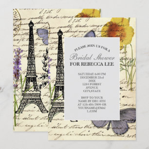 vintage rustikaler französischer Eiffelturm Paris Einladung