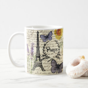 vintage rustikaler französischer Schmetterling Par Kaffeetasse