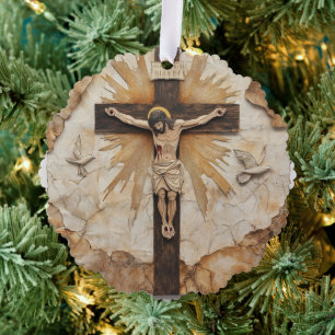 Vintage Rustikaler Jesus am Kreuz Ornament Karte