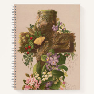 Vintage rustikales florales Kreuz, Osterkarte, Notizbuch