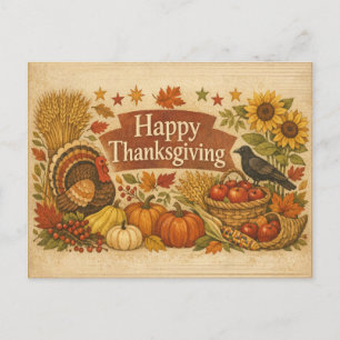 Vintage-rustikales Thanksgiving-Puten-Erntebild Feiertagspostkarte