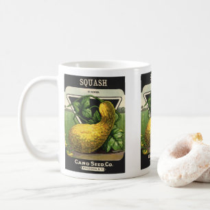 Vintage-Saatgutpaket-Label-Kunst Gelber Sommerkürb Kaffeetasse