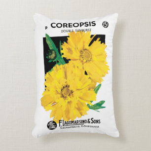 Vintage Saatgutverpackung Art, Gelbe Coreopsis Blu Dekokissen