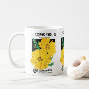 Vintage Saatgutverpackung Art, Gelbe Coreopsis Blu Kaffeetasse