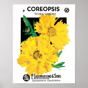 Vintage Saatgutverpackung Art, Gelbe Coreopsis Blu Poster