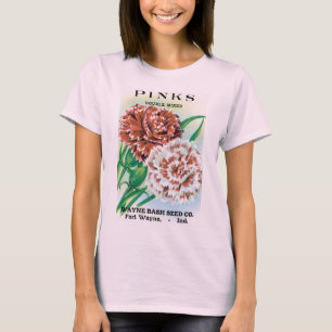 Vintage Saatgutverpackung Kunst, Pinks Nelke Blume T-Shirt