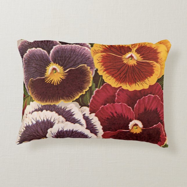 Vintage Saatpacketiketten, Blume der Gartenhalle Dekokissen (Rückseite)