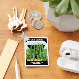 Vintage-Saatpaket-Label-Kunst, Buschbohnen-Gemüse Schlüsselanhänger