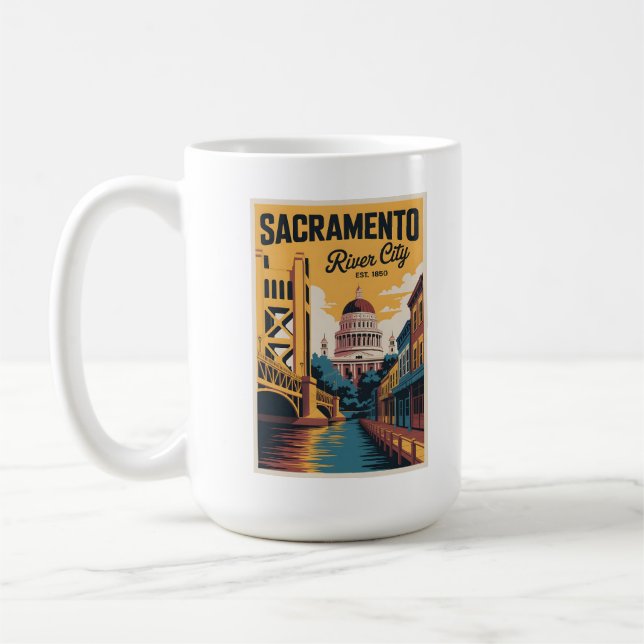 Vintage Sacramento California Retro Travel Poster  Kaffeetasse (Links)